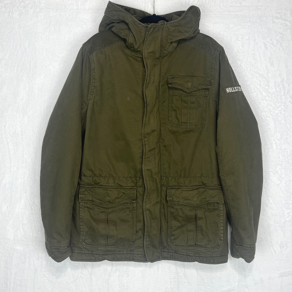 Hollister Military Field Jacket Mens XL Green Quilted Lined Heavy‎ Hooded Parka